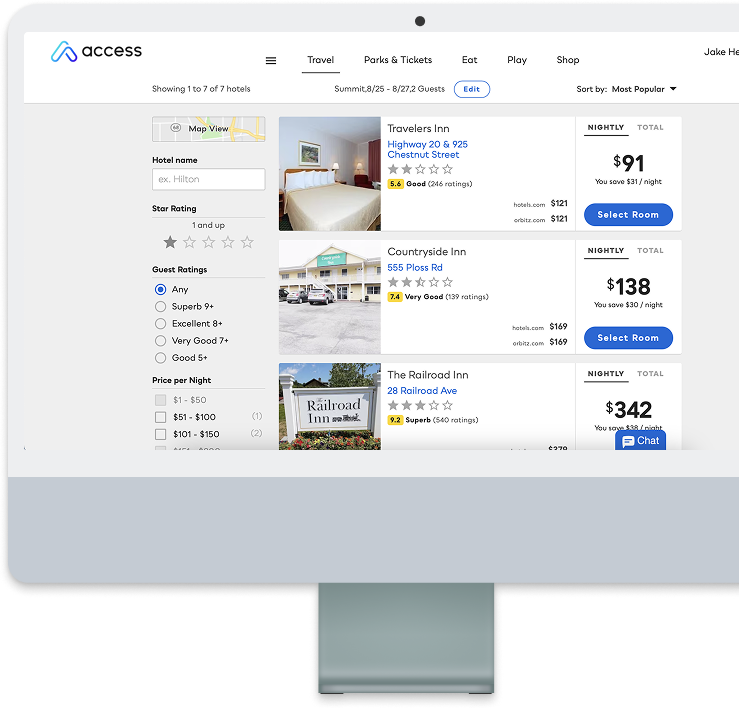 Original hotel booking interface