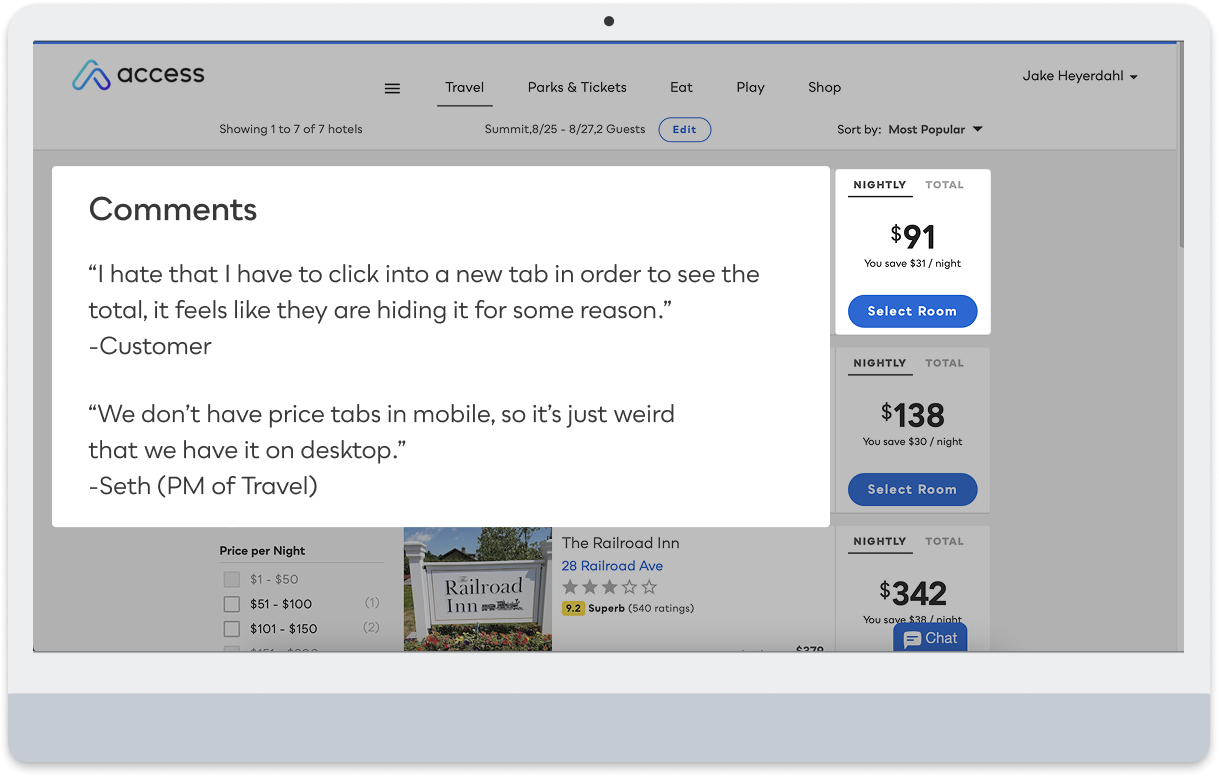 Old rate view interface